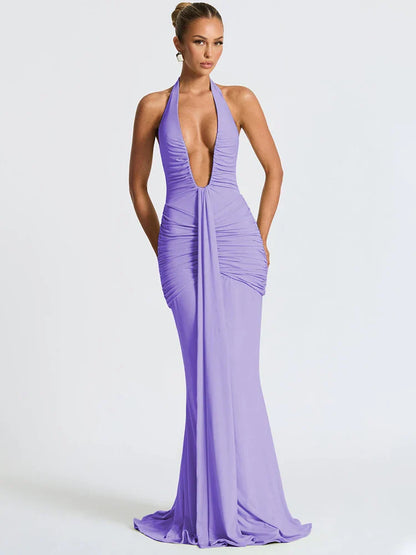 Draped Deep V Club Party Maxi Bodycon Dress