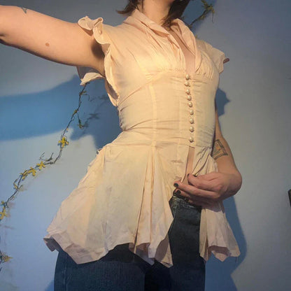 Slim V-Neck Ruffled Blouse