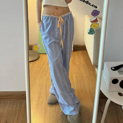 Striped Drawstring Capri Casual Pant
