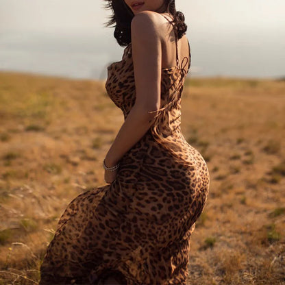 Leopard Print Spaghetti Maxi Dress