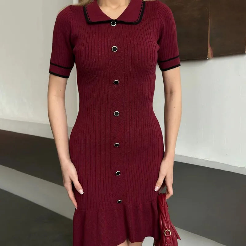 Ruffle Lapel Single Breasted Mini Dress