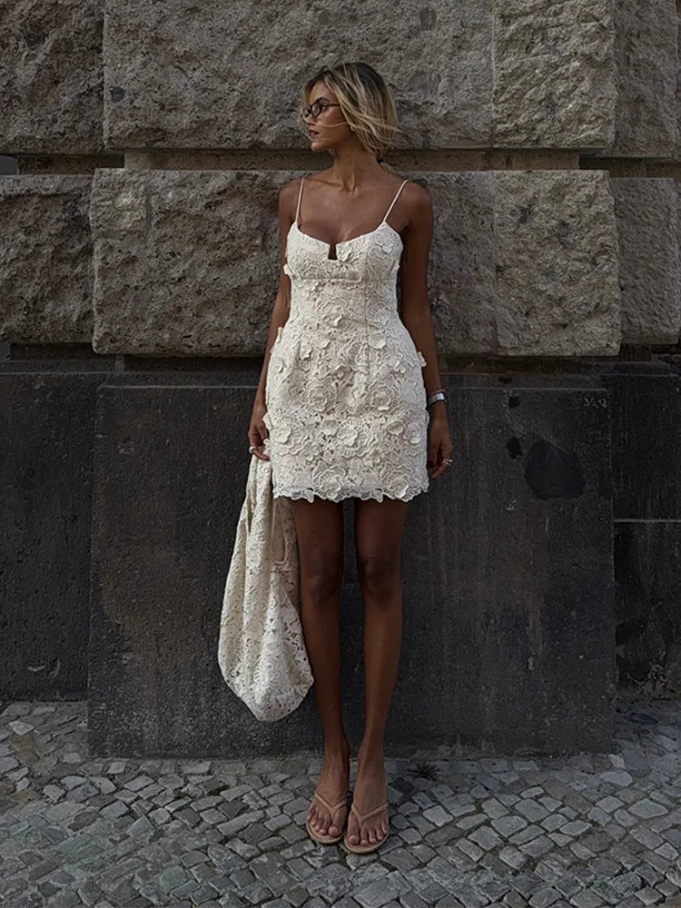 3D Flower Strapless Hollow Mini Dress