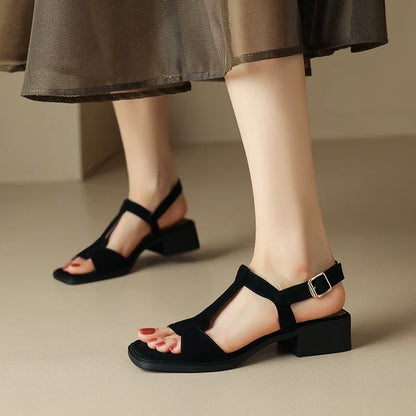 | Suede T-Strap Sandals