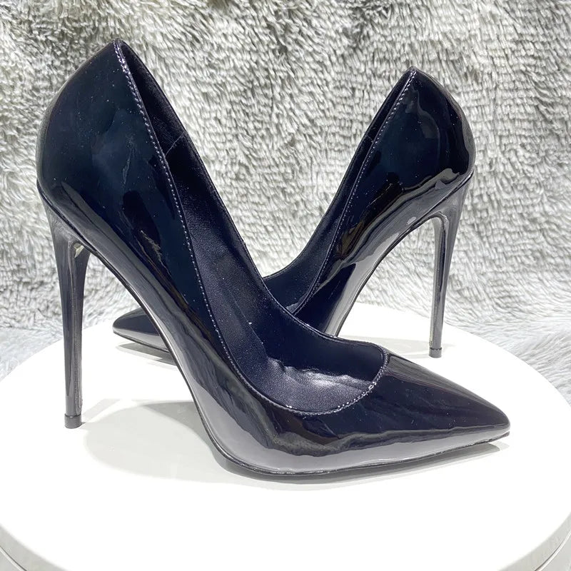 Black Patent Leather Women Pointy Toe High Heel Shoes