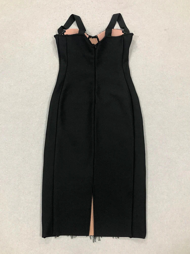Lace Patchwork Black Midi Dress