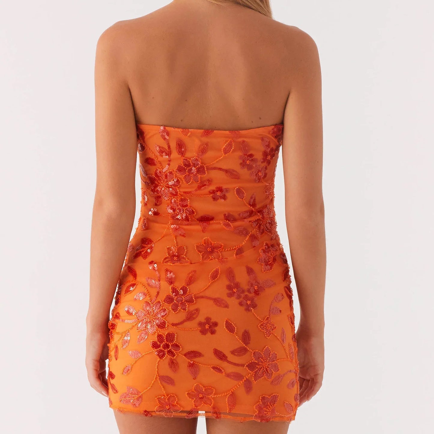 Glitter Beaded Pearl Strapless Bodycon Dress