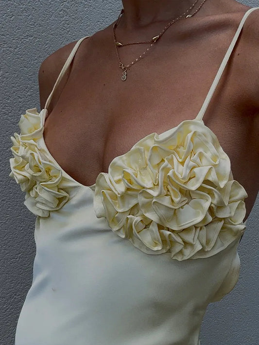 Yellow Floral Satin Slip Maxi Dress