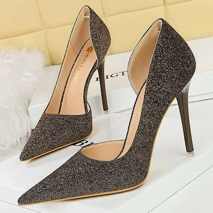 Sequin Cloth High Heel Stilettos for Retro Women Party