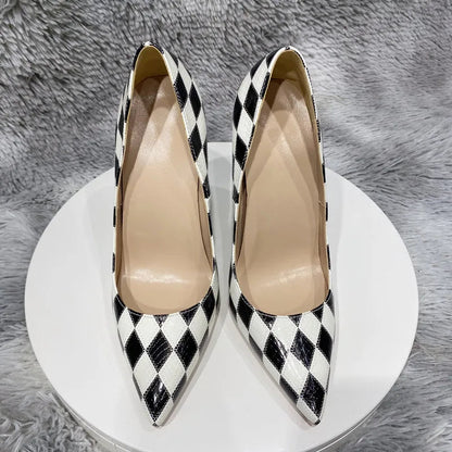Diamond Crocodile Effect Women Pointy Toe High Heel Shoes