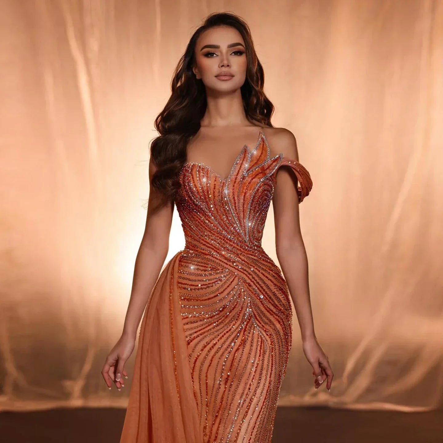 One Shoulder Mermaid Evening Dress with Overskirt