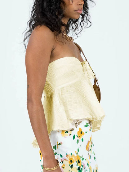Bandeau Ruffled Pleat Crop Top