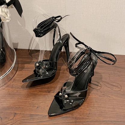 Golden Sandals with Sexy Ankle Cross Straps for Women