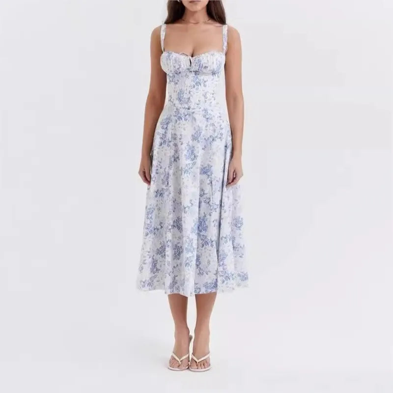 Corset Spaghetti Strap Floral Dress