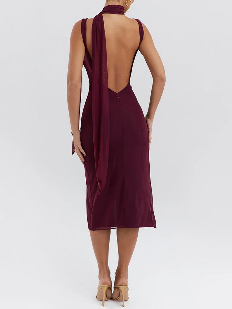 Flower Split Mesh Midi Dress