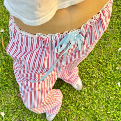 Striped Drawstring Capri Casual Pant