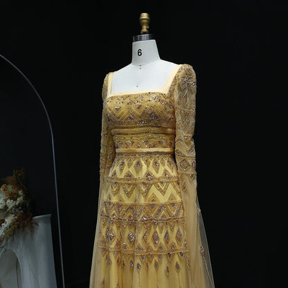 Crystal Beading Evening Dress with Cape Sleeve Customized