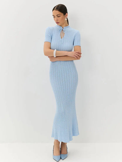 Hollow Slim Short Sleeve Maxi Dress