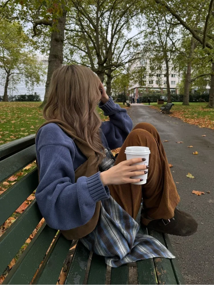 Casual Round Neck Women Loose Thicken Knit Pullover Fashion Long Sleeves Wool Solid Sweater Autumn New Winter Lady Knitwear