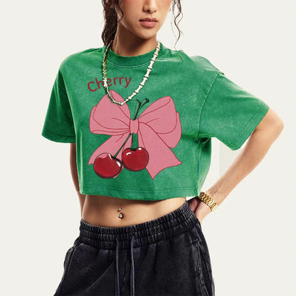 Bow Cherry Cartoon Cotton Slim T-shirt