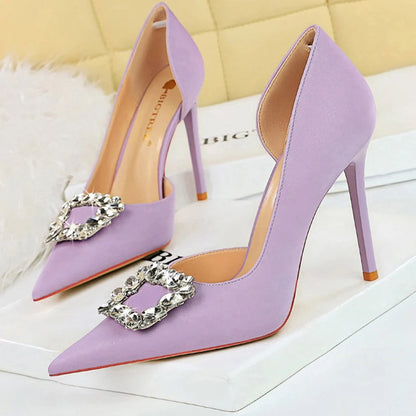 Wine Red 10.5cm Heels Metal Rhinestone Woman Pumps Luxury Banquet Shoes