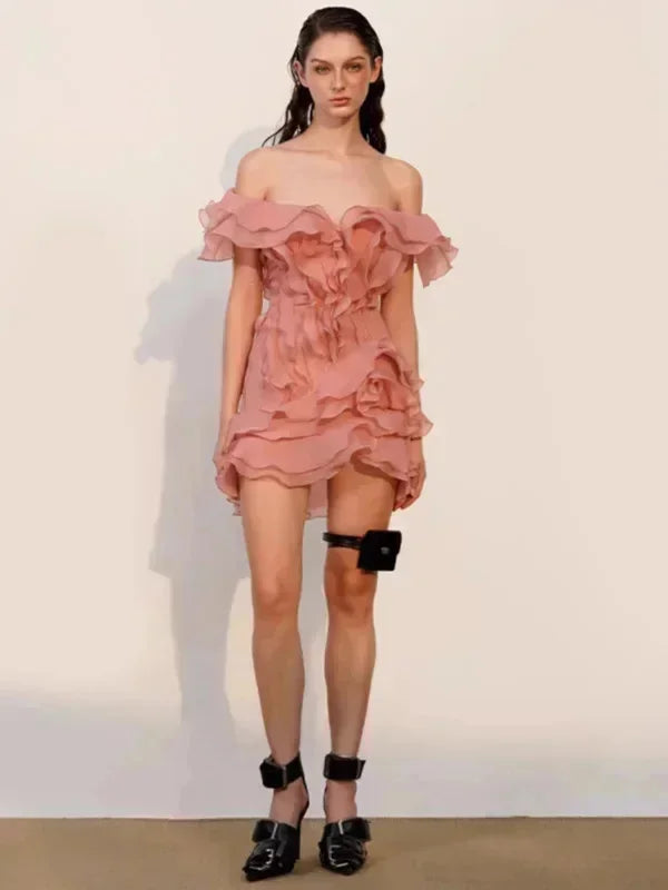 Ruffle Layered Boat Neck Mini Dress