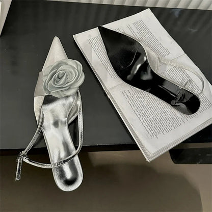 Thin High Heels Buckle Strap Women Pumps with Sexy Flower Pointed Toe Mules