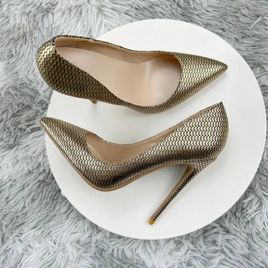 Gold Fish Scale Pointy Toe High Heel Shoes for Women