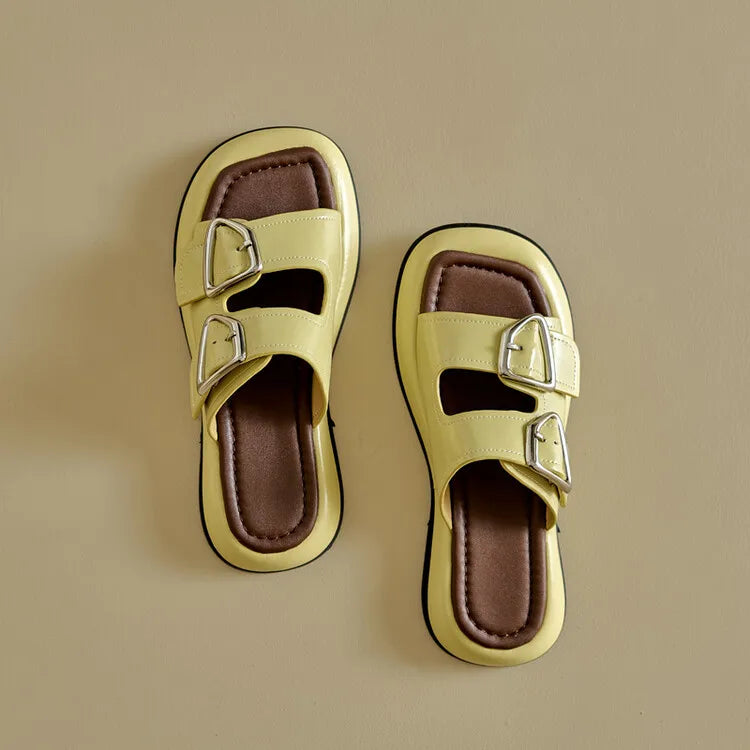 | Twin-Buckle Slide Sandals