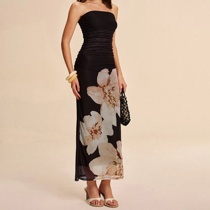 Strapless Floral Layered Bodycon Vacation Dress