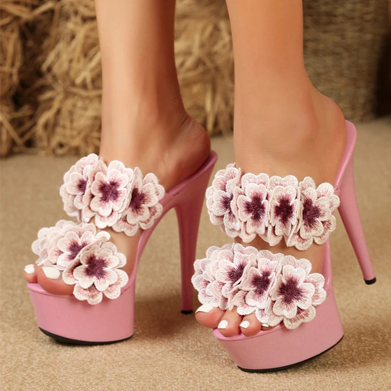 15CM Handwork Embroidery Flowers Designer Sandals