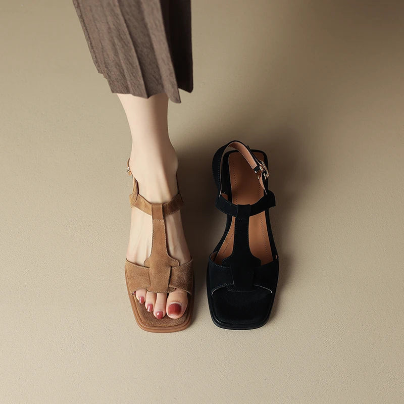 | Suede T-Strap Sandals