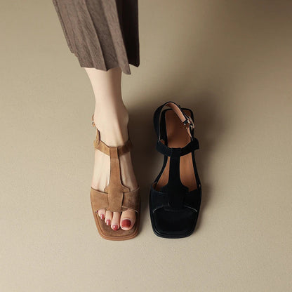 | Suede T-Strap Sandals