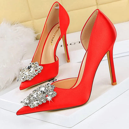 Rhinestone Kitten Heels Elegant Luxurious Banquet Shoes Pointed High Heels for Women