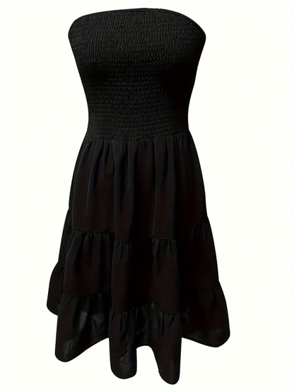 Aurora Strapless Shirred Mini Dress | Tiered Skirt | Summer Edit