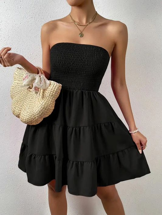 Aurora Strapless Shirred Mini Dress | Tiered Skirt | Summer Edit