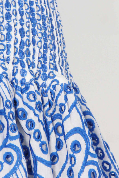 Smocked Strapless Eyelet Lace Tiered Ruffle Mini Dress