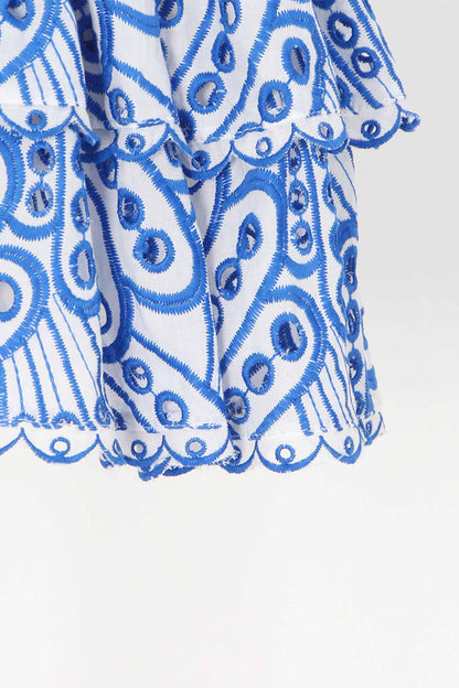Smocked Strapless Eyelet Lace Tiered Ruffle Mini Dress