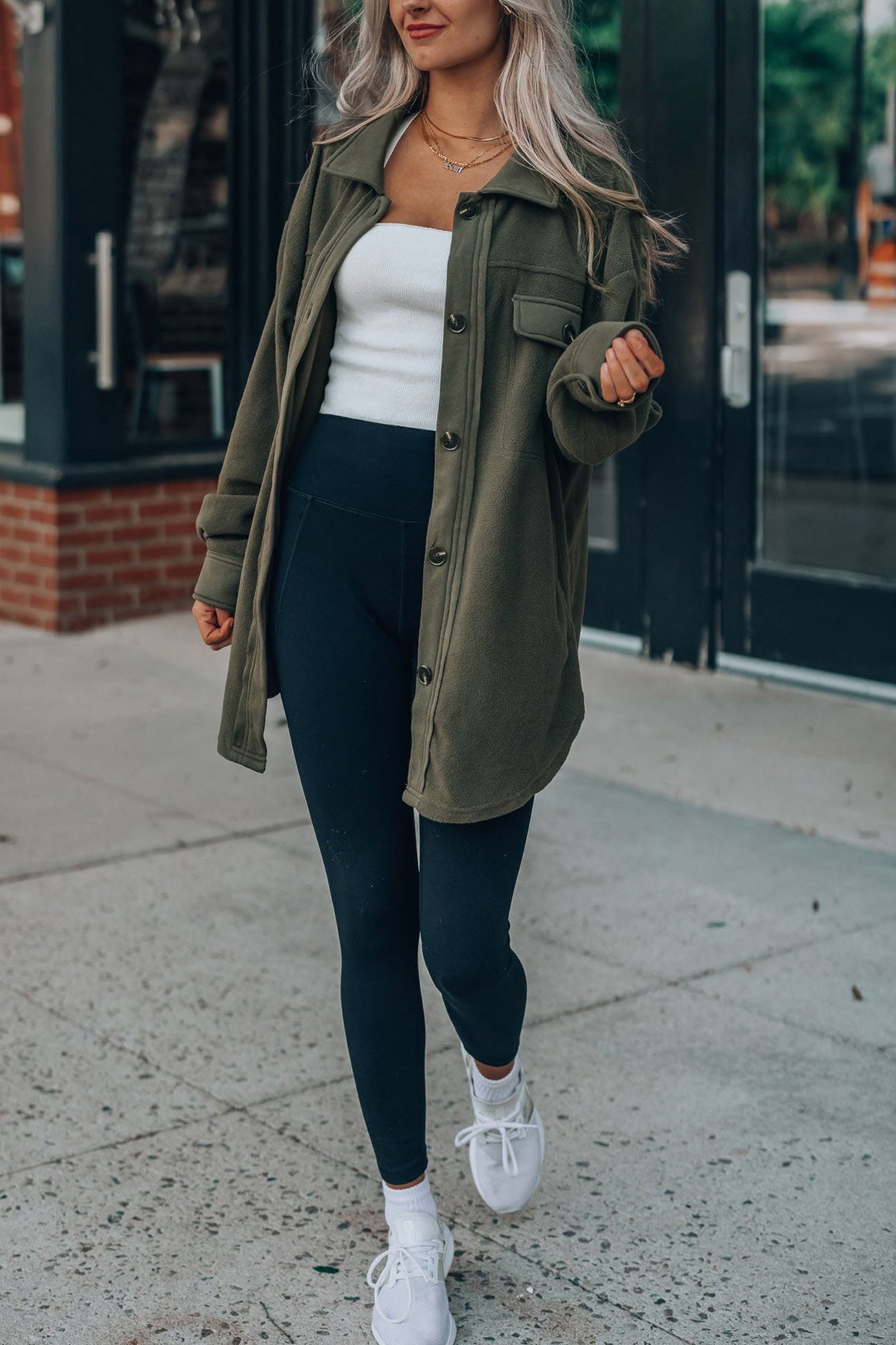 Single-breasted With Pockets Shacket