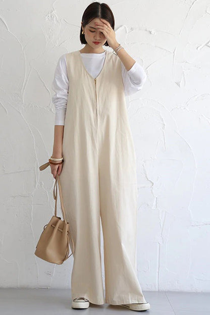 Sleeveless Zip-Front Wide Leg Jumpsuits