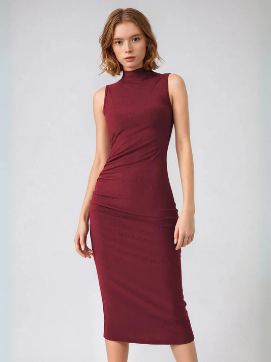Sleeveless Round Neck Pleated Slit Dress