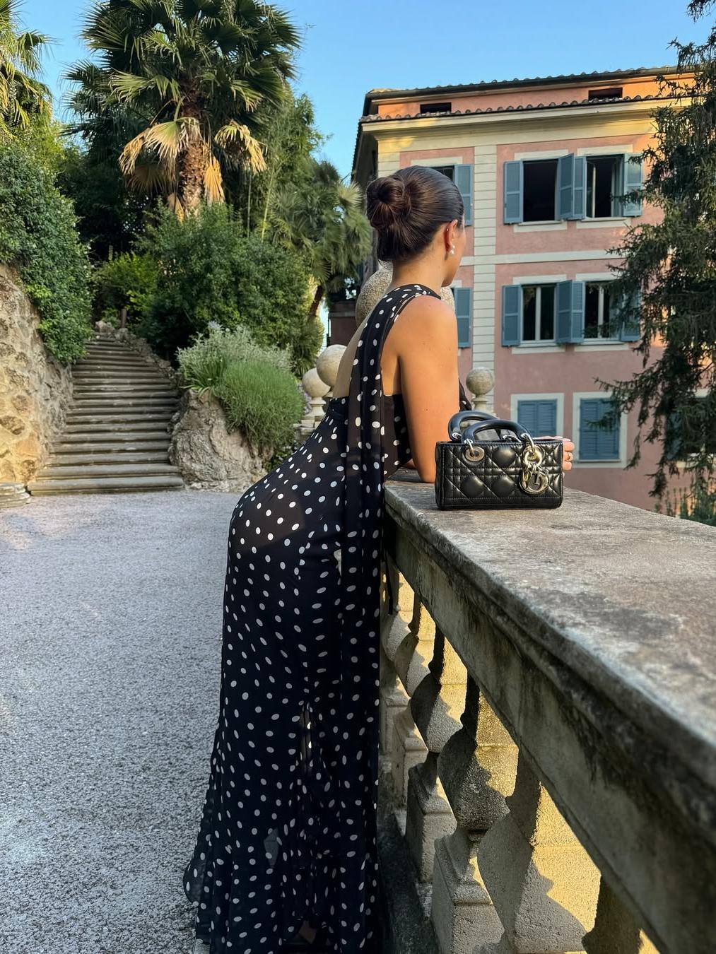 Scoop Back Spaghetti Strap Polka Dot Print Ruffle Tiered Maxi Dress