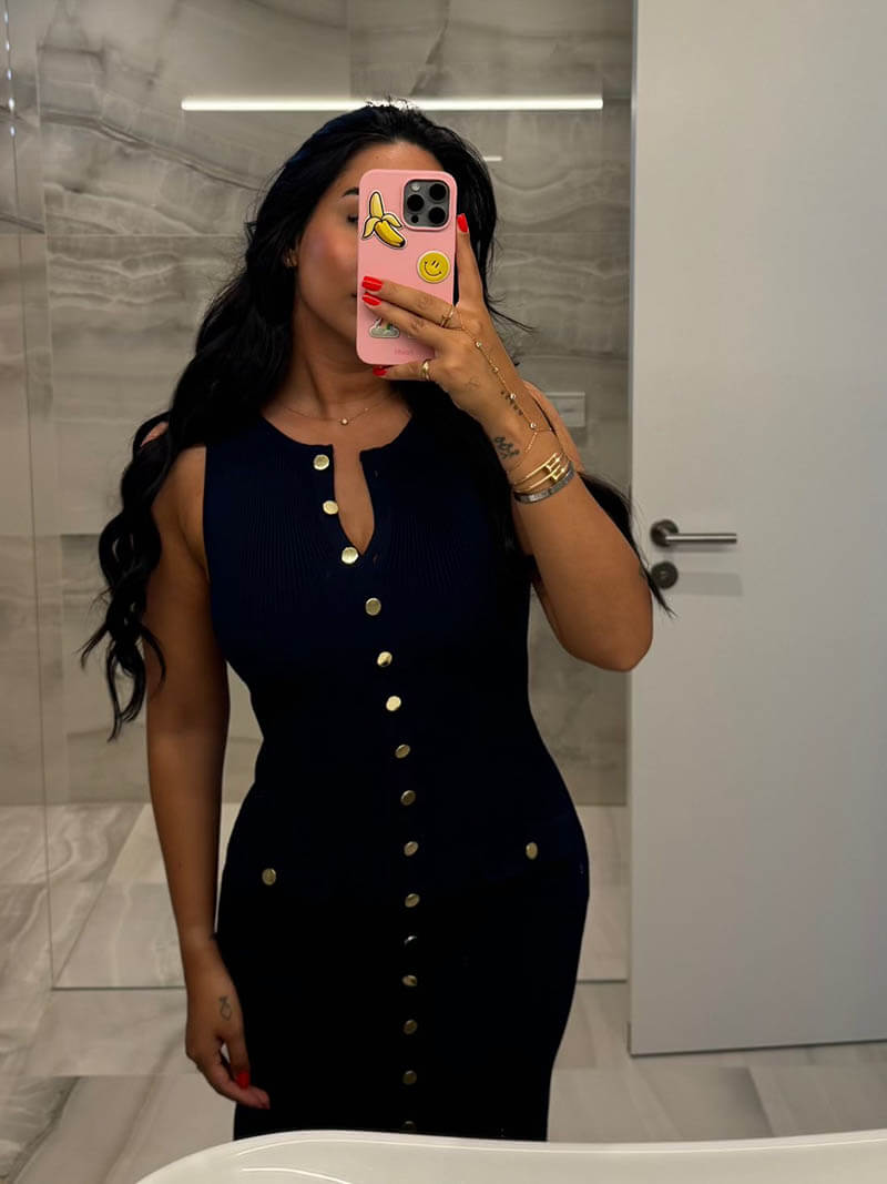 Scoop Neck Rib Knit Button Front Flap Pocket Center Slit Sleeveless Maxi Dress