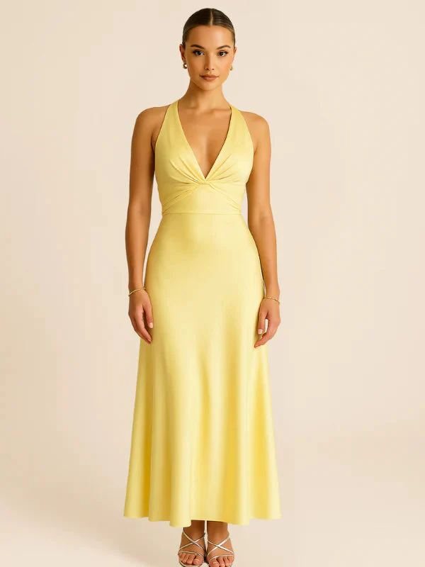 | Satin Halter Neck Midi Dress