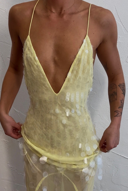 | Sequin Feathered Texture Maxi Dress