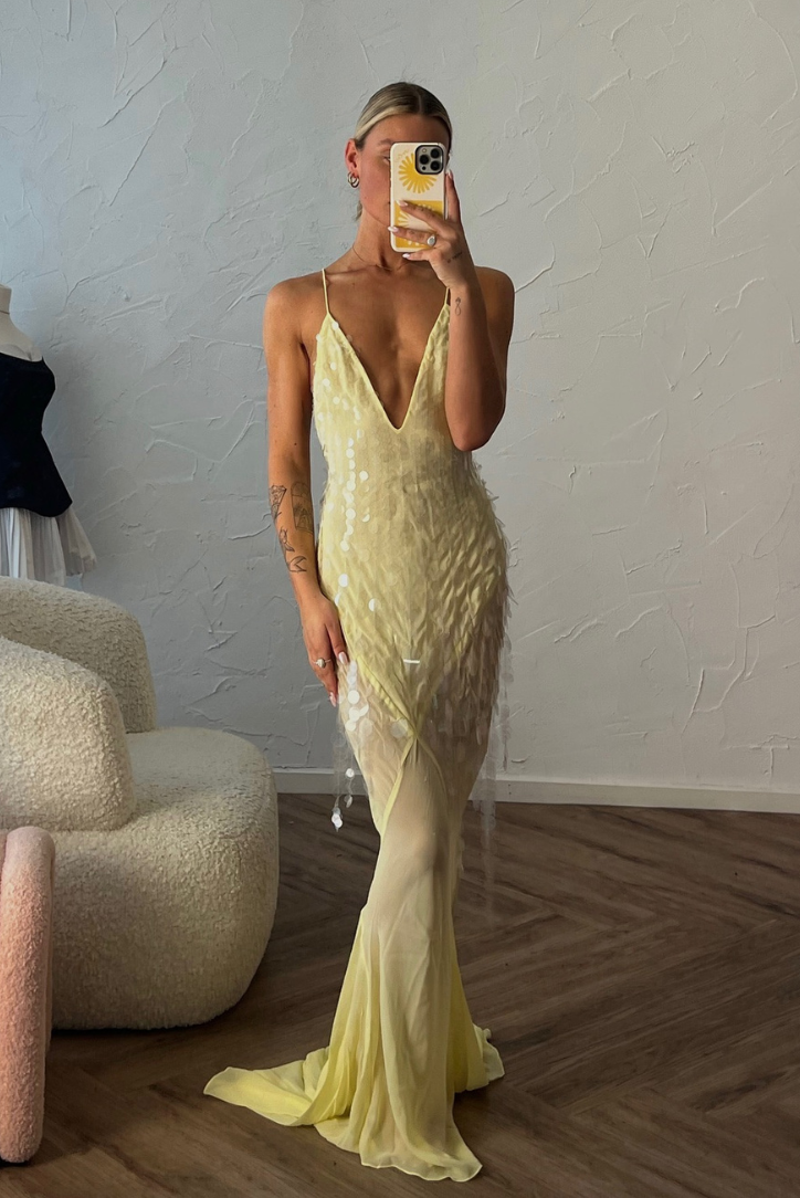 | Sequin Feathered Texture Maxi Dress