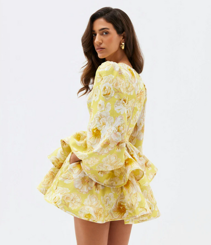 | Baroque Print Tiered Mini Dress