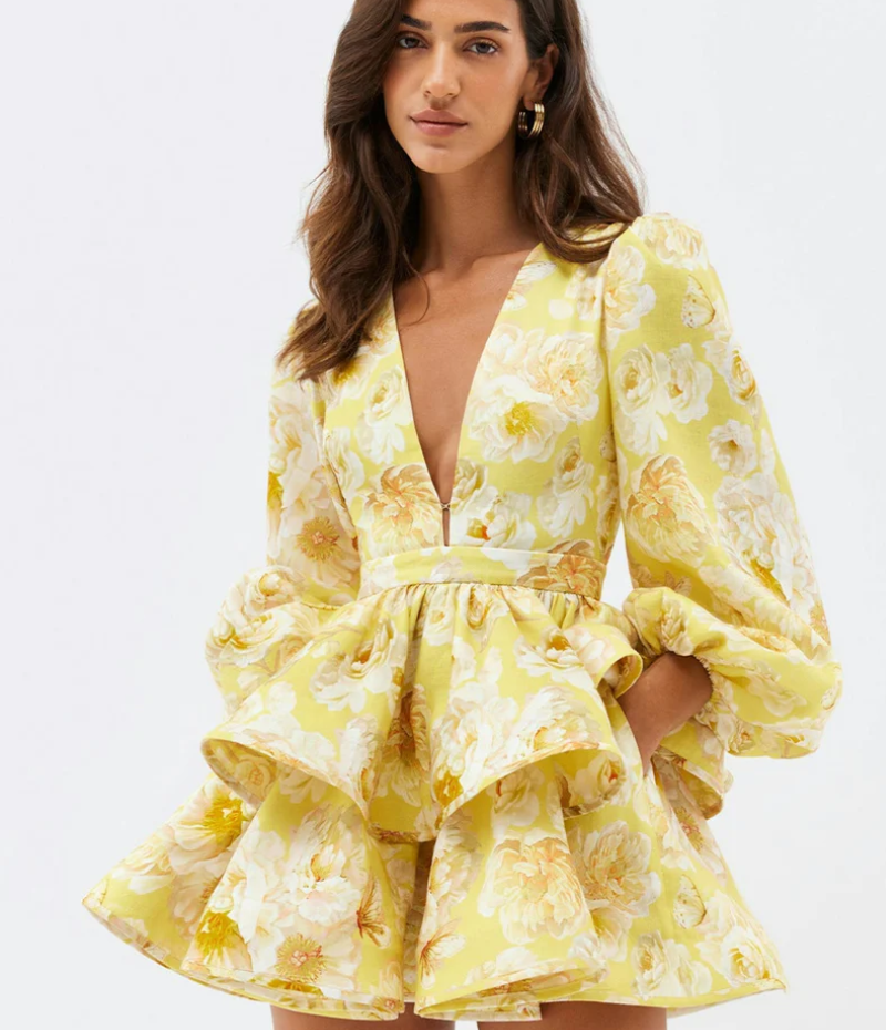 | Baroque Print Tiered Mini Dress