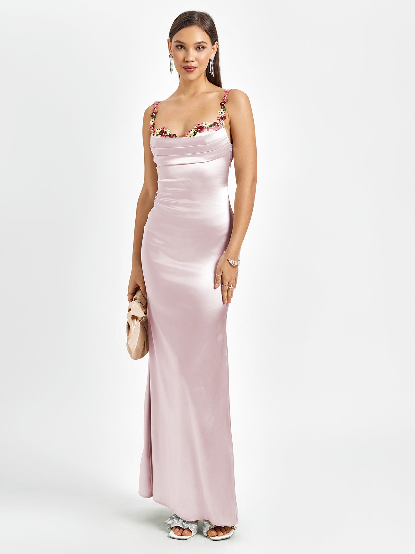 | Floral Strap Detail Satin Maxi Dress