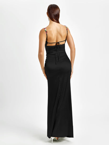 | Floral Strap Detail Satin Maxi Dress