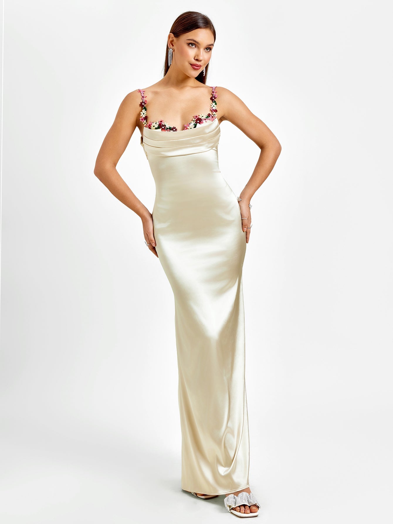 | Floral Strap Detail Satin Maxi Dress